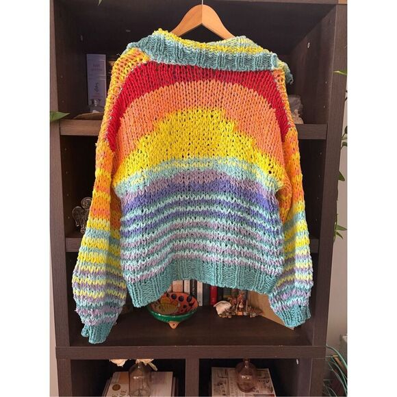 NWOT Free People Beach Market Cardigan Rainbow Loose Chunky Knit Small - Picture 5 of 12